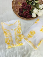 Manisha White Multithread Chikankari Kurta Set - Yellow - Image 3