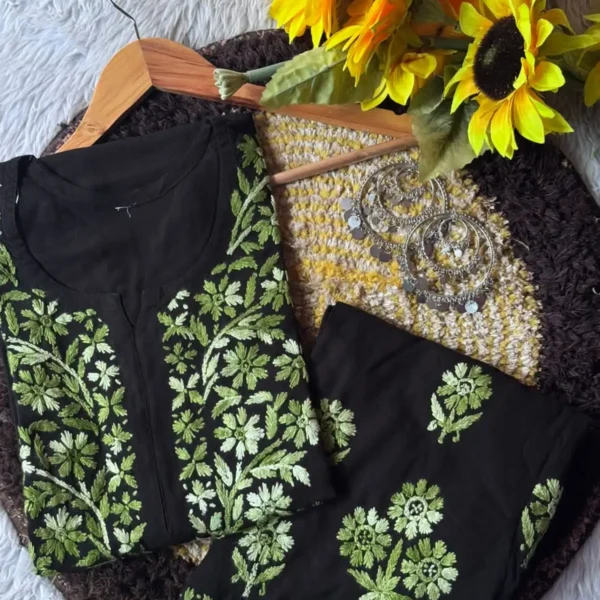 Hansa Pure Modal Heavy Hand Work Kurta Set - Green