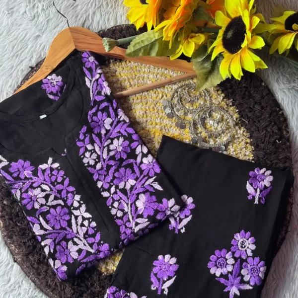 Hansa Pure Modal Heavy Hand Work Kurta Set - Violet