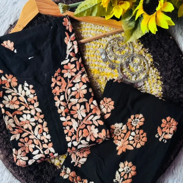 Hansa Pure Modal Heavy Hand Work Kurta Set - Clay Orange