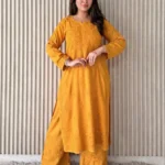 Shradha  Rayon Cotton Chikankari Kurta Set - Yellow