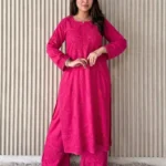Shradha  Rayon Cotton Chikankari Kurta Set - Magenta Gem