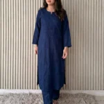 Shradha  Rayon Cotton Chikankari Kurta Set - Winter Blue