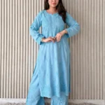 Shradha  Rayon Cotton Chikankari Kurta Set - Blue