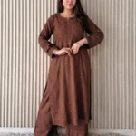 Shradha  Rayon Cotton Chikankari Kurta Set -  Light Chocolate