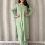 Shradha  Rayon Cotton Chikankari Kurta Set - Cool Sage Green