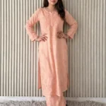 Shradha  Rayon Cotton Chikankari Kurta Set - Silky Peach